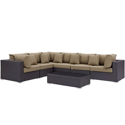 Convene Seven PCS Outdoor Patio Sectional Set, Brown, Rattan 10443