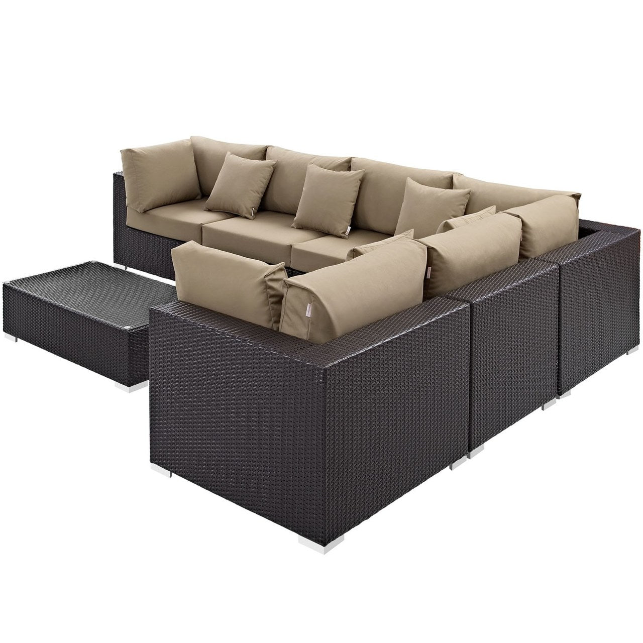 Convene Seven PCS Outdoor Patio Sectional Set, Brown, Rattan 10443