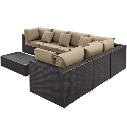 Convene Seven PCS Outdoor Patio Sectional Set, Brown, Rattan 10443