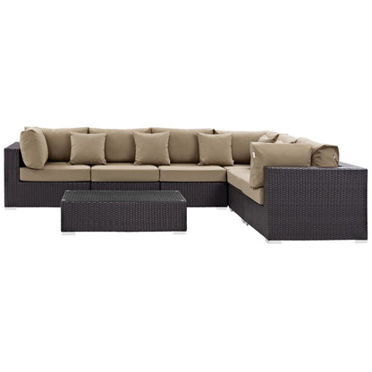 Convene Seven PCS Outdoor Patio Sectional Set, Brown, Rattan 10443