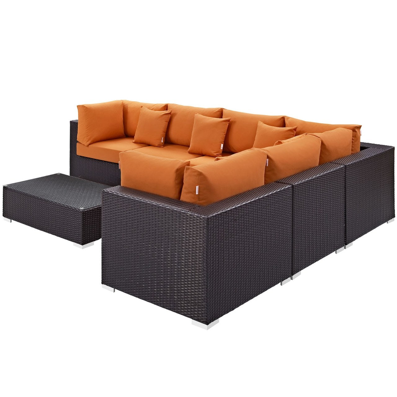 Convene Seven PCS Outdoor Patio Sectional Set, Orange, Rattan 10444