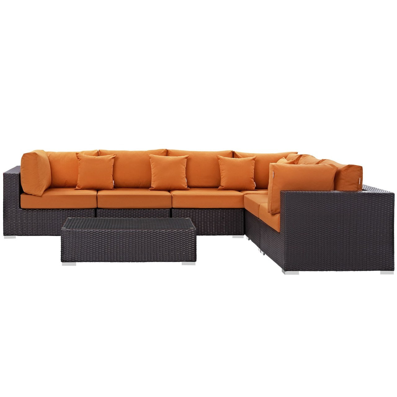 Convene Seven PCS Outdoor Patio Sectional Set, Orange, Rattan 10444