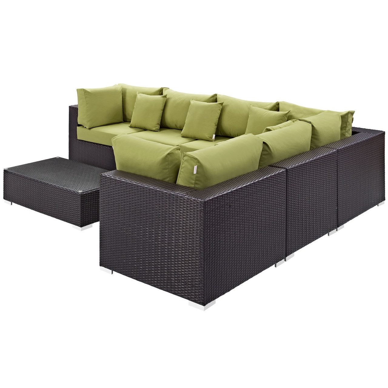 Convene Seven PCS Outdoor Patio Sectional Set, Green, Rattan 10445