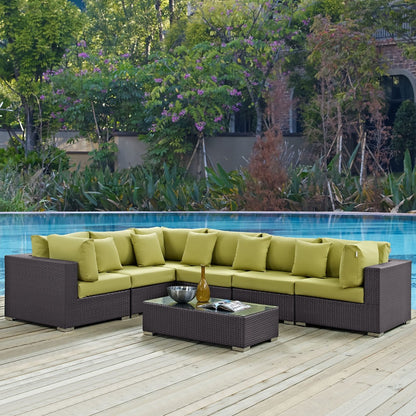 Convene Seven PCS Outdoor Patio Sectional Set, Green, Rattan 10445