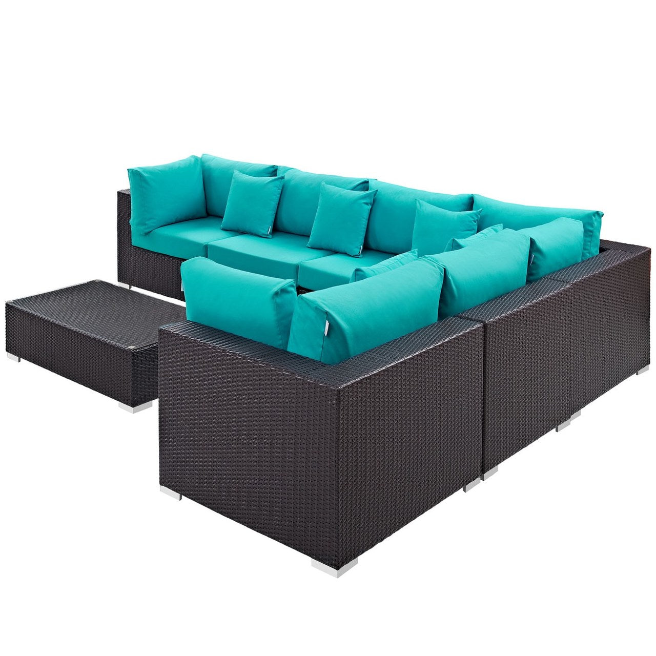 Convene Seven PCS Outdoor Patio Sectional Set, Blue, Rattan 10447