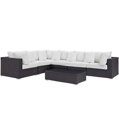 Convene Seven PCS Outdoor Patio Sectional Set, White, Rattan 10448