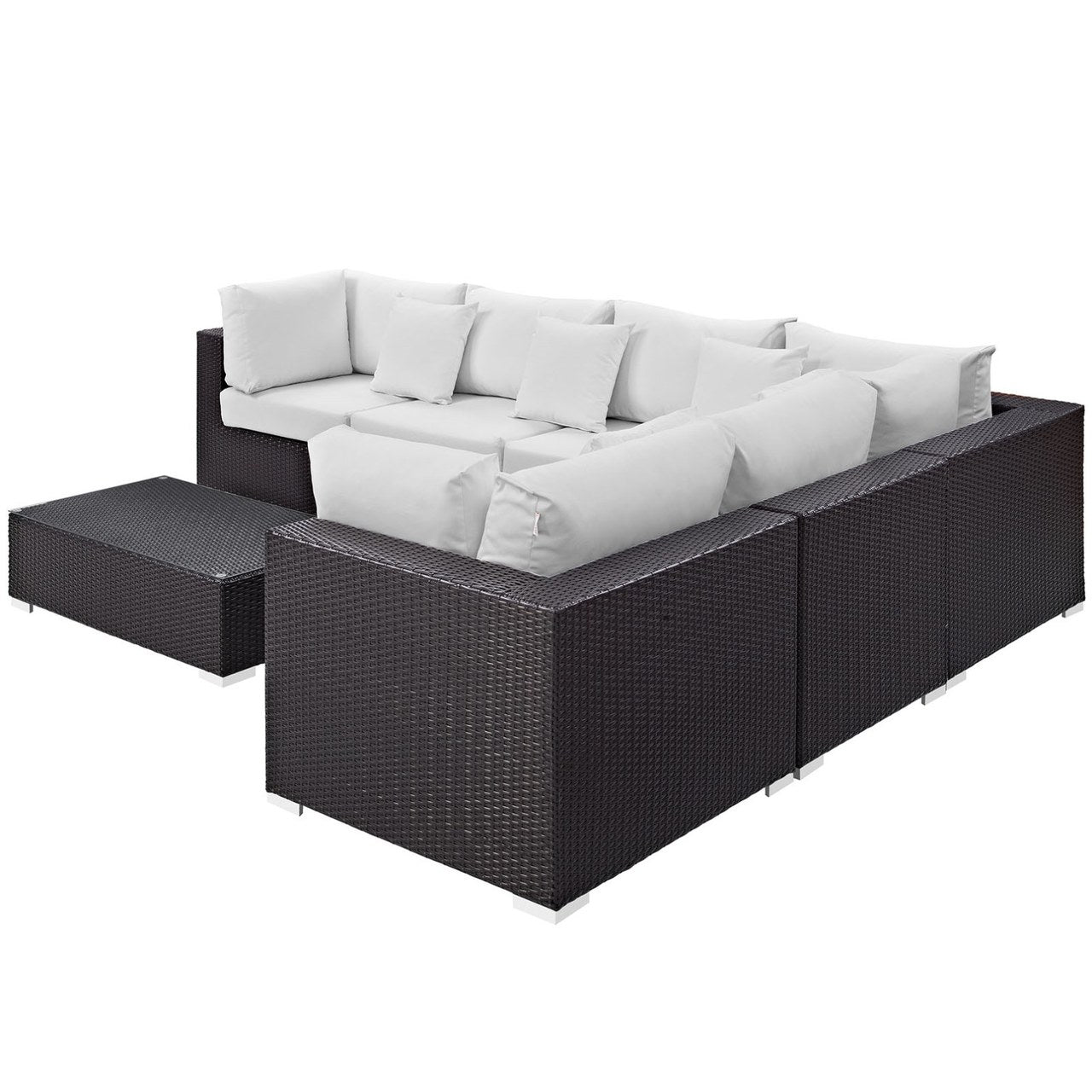 Convene Seven PCS Outdoor Patio Sectional Set, White, Rattan 10448