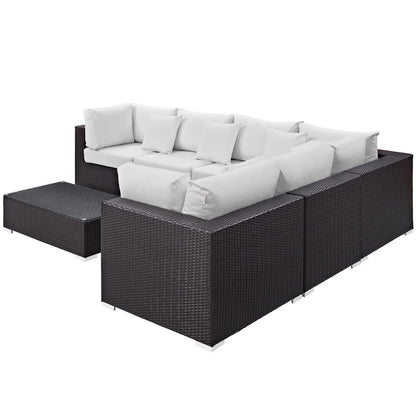 Convene Seven PCS Outdoor Patio Sectional Set, White, Rattan 10448