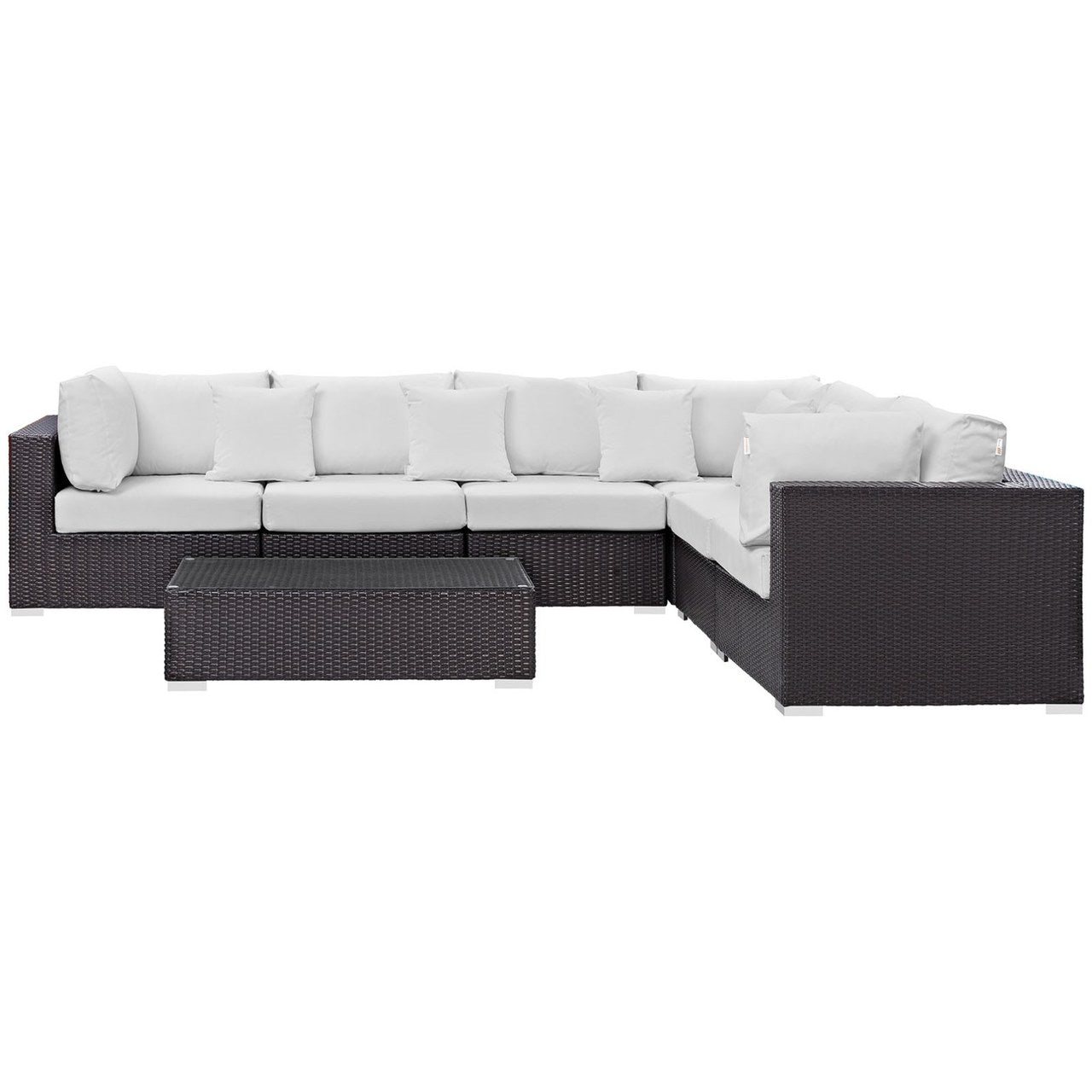Convene Seven PCS Outdoor Patio Sectional Set, White, Rattan 10448