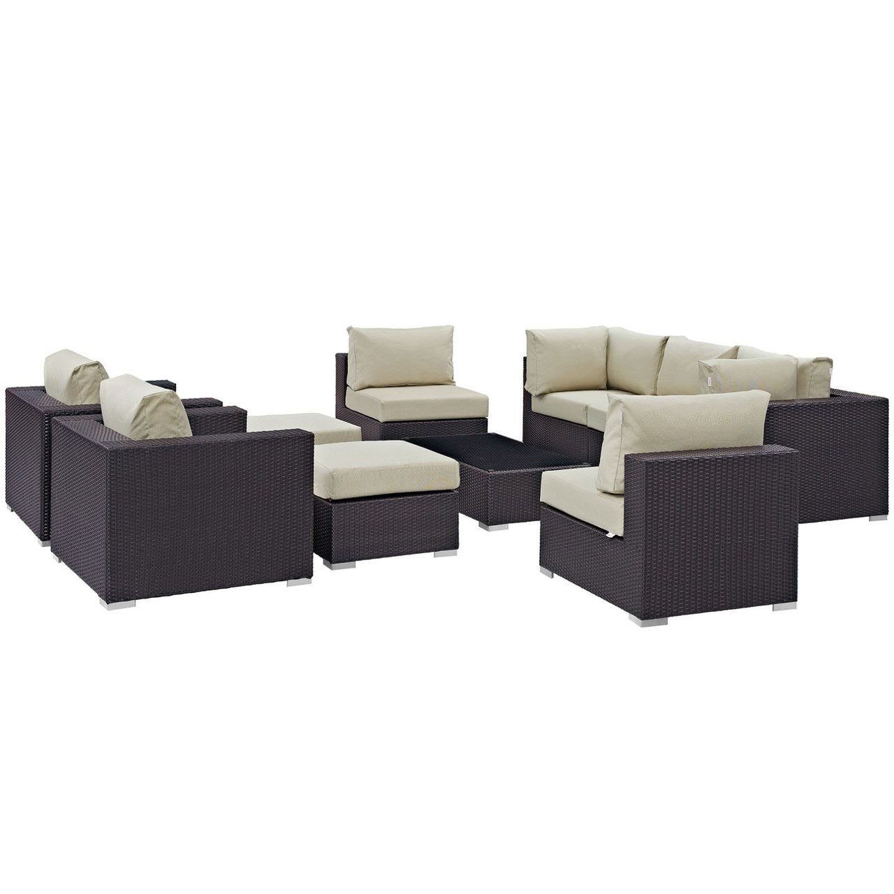Convene Ten PCS Outdoor Patio Sectional Set, Beige, Rattan 10449
