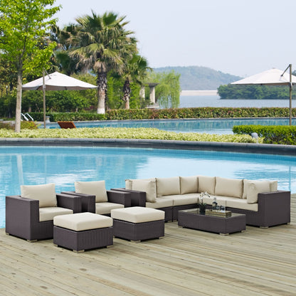 Convene Ten PCS Outdoor Patio Sectional Set, Beige, Rattan 10449