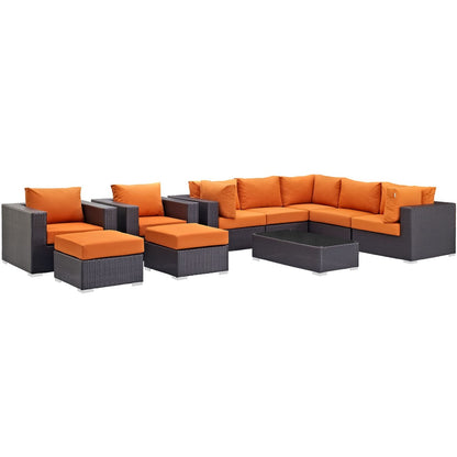 Convene Ten PCS Outdoor Patio Sectional Set, Orange, Rattan 10451