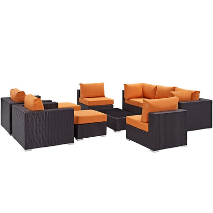 Convene Ten PCS Outdoor Patio Sectional Set, Orange, Rattan 10451
