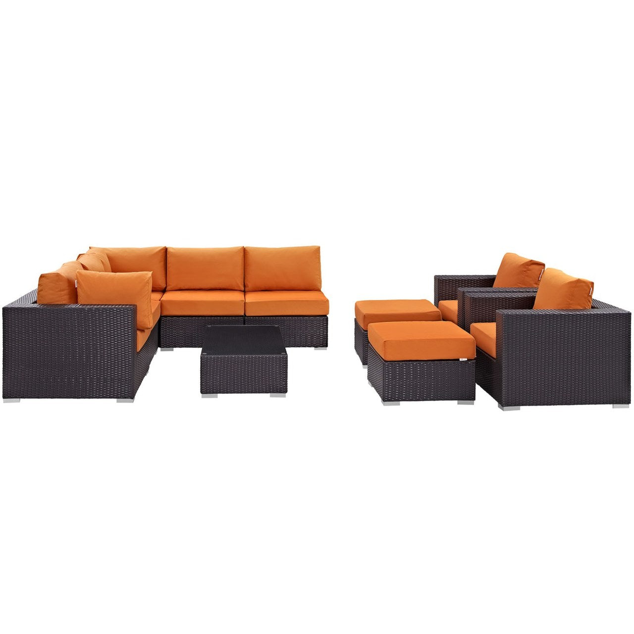 Convene Ten PCS Outdoor Patio Sectional Set, Orange, Rattan 10451