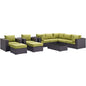 Convene Ten PCS Outdoor Patio Sectional Set, Green, Rattan 10452