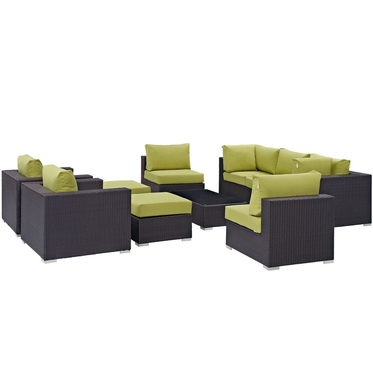 Convene Ten PCS Outdoor Patio Sectional Set, Green, Rattan 10452