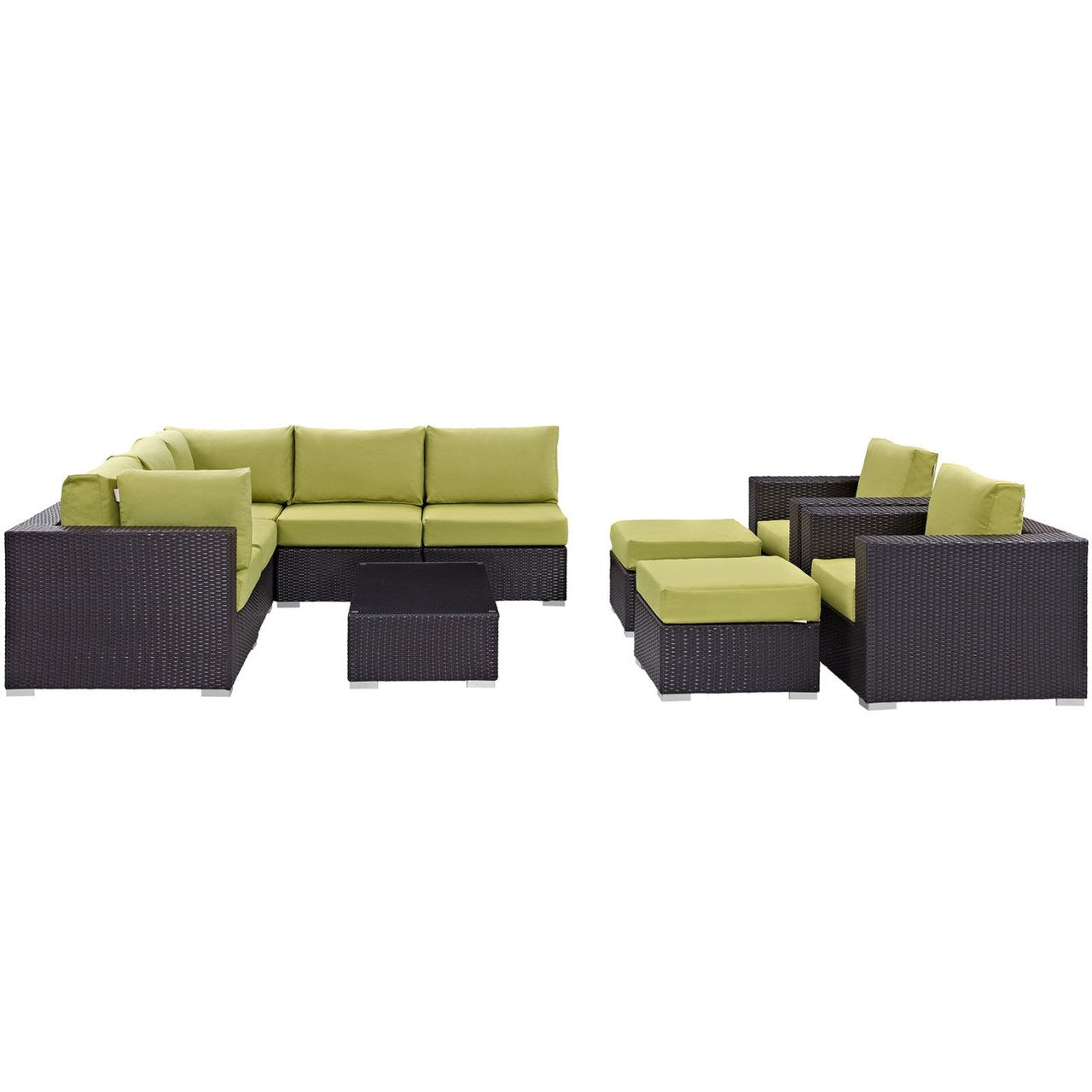 Convene Ten PCS Outdoor Patio Sectional Set, Green, Rattan 10452