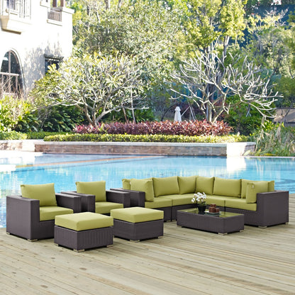 Convene Ten PCS Outdoor Patio Sectional Set, Green, Rattan 10452