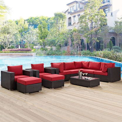 Convene Ten PCS Outdoor Patio Sectional Set, Red, Rattan 10453
