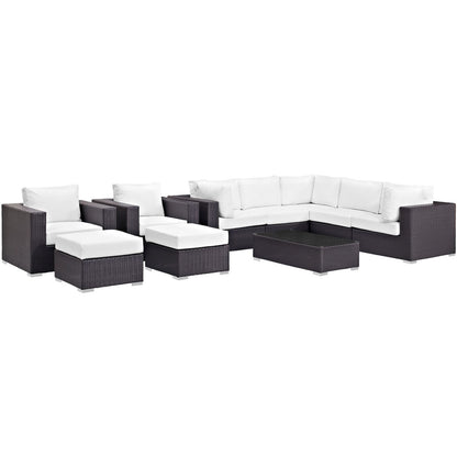 Convene Ten PCS Outdoor Patio Sectional Set, White, Rattan 10455