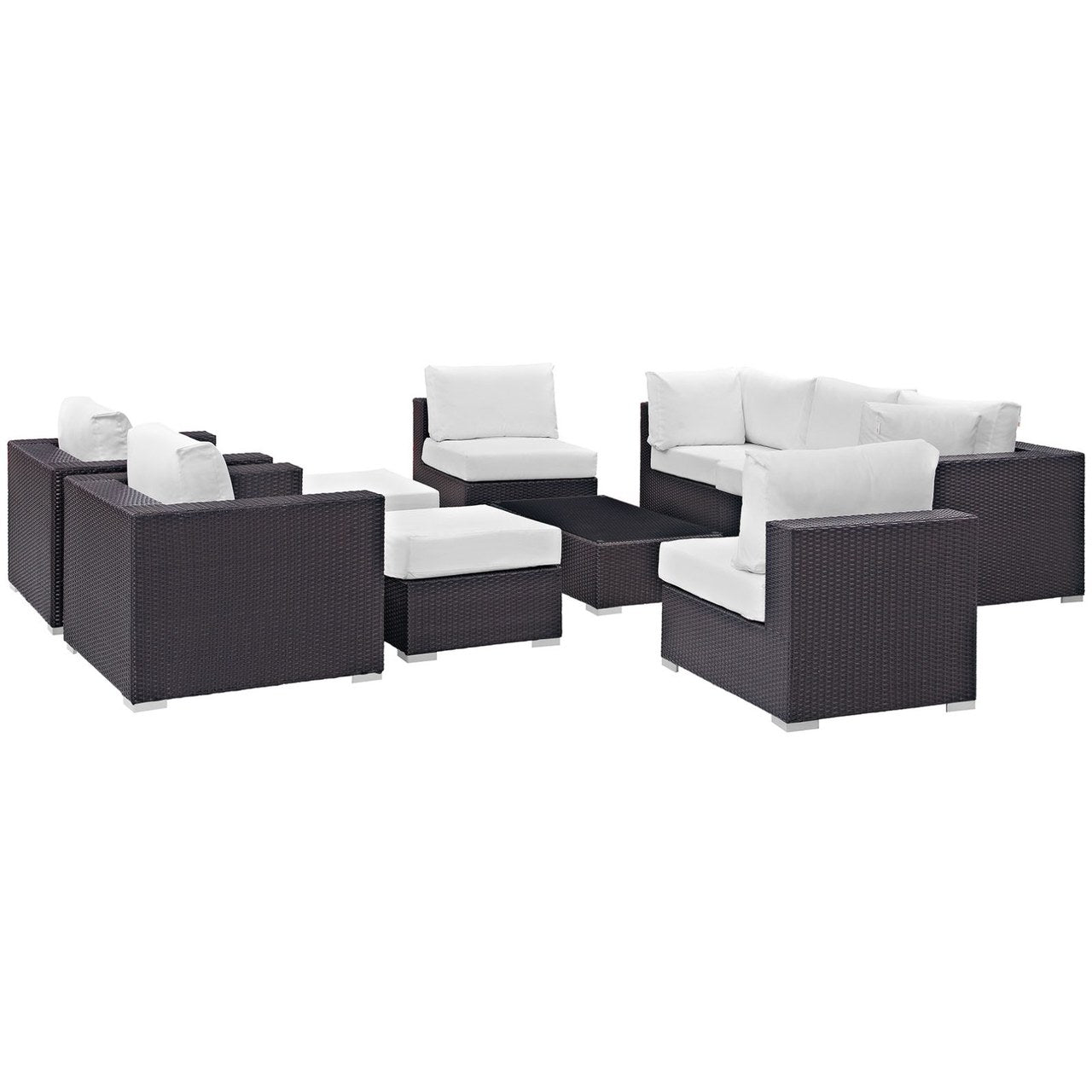 Convene Ten PCS Outdoor Patio Sectional Set, White, Rattan 10455