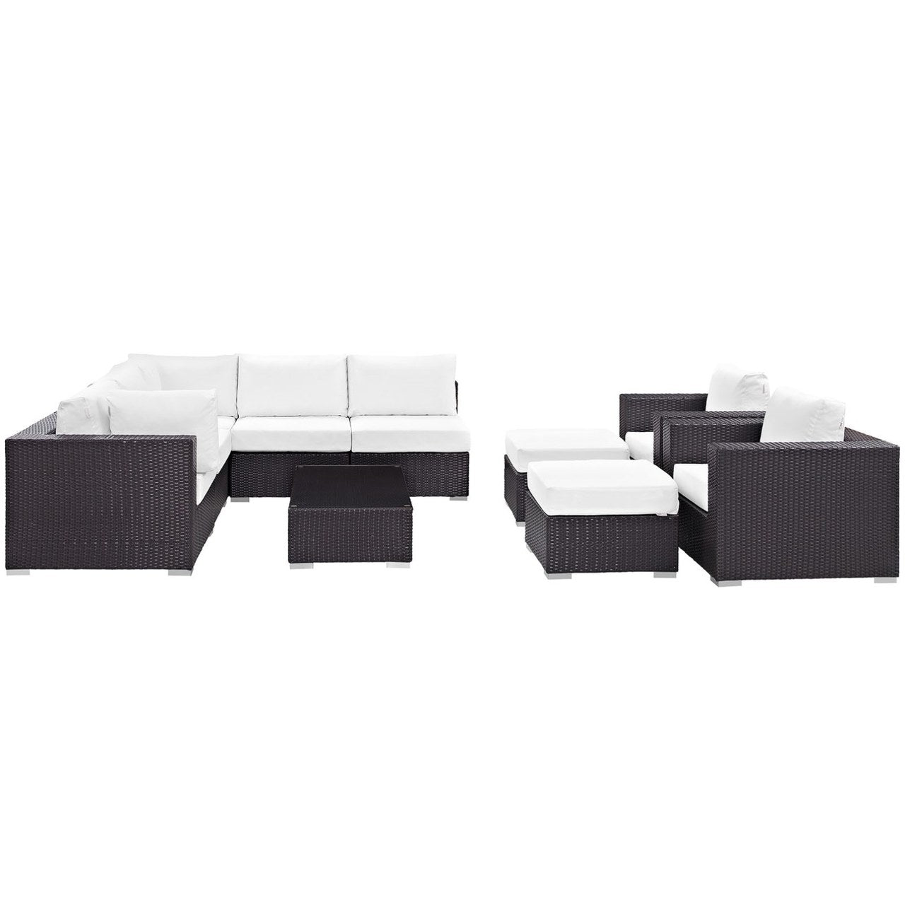 Convene Ten PCS Outdoor Patio Sectional Set, White, Rattan 10455