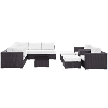 Convene Ten PCS Outdoor Patio Sectional Set, White, Rattan 10455