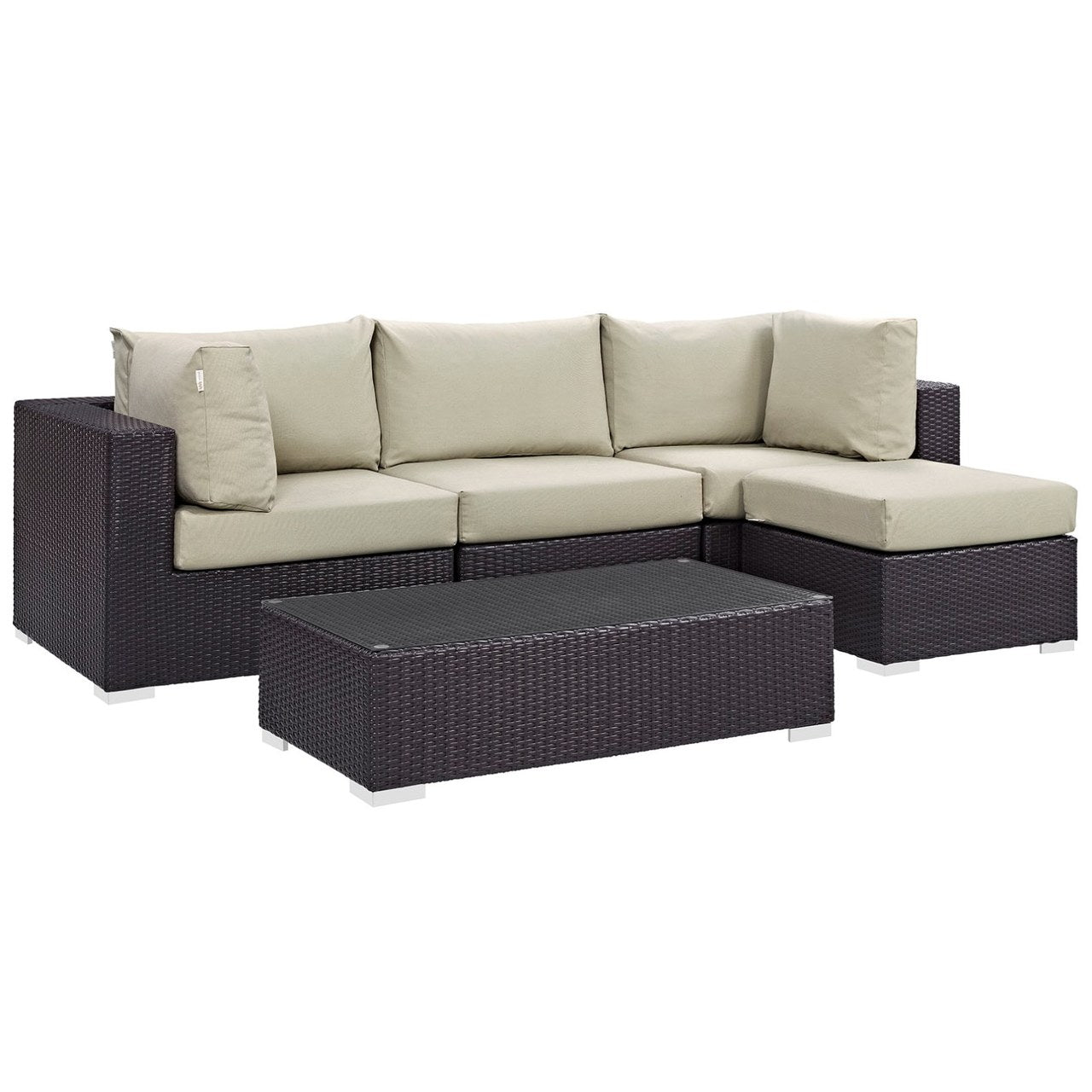 Convene Five PCS Outdoor Patio Sectional Set, Beige, Rattan 10462