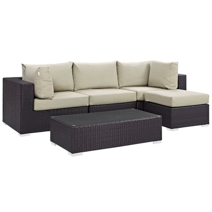 Convene Five PCS Outdoor Patio Sectional Set, Beige, Rattan 10462