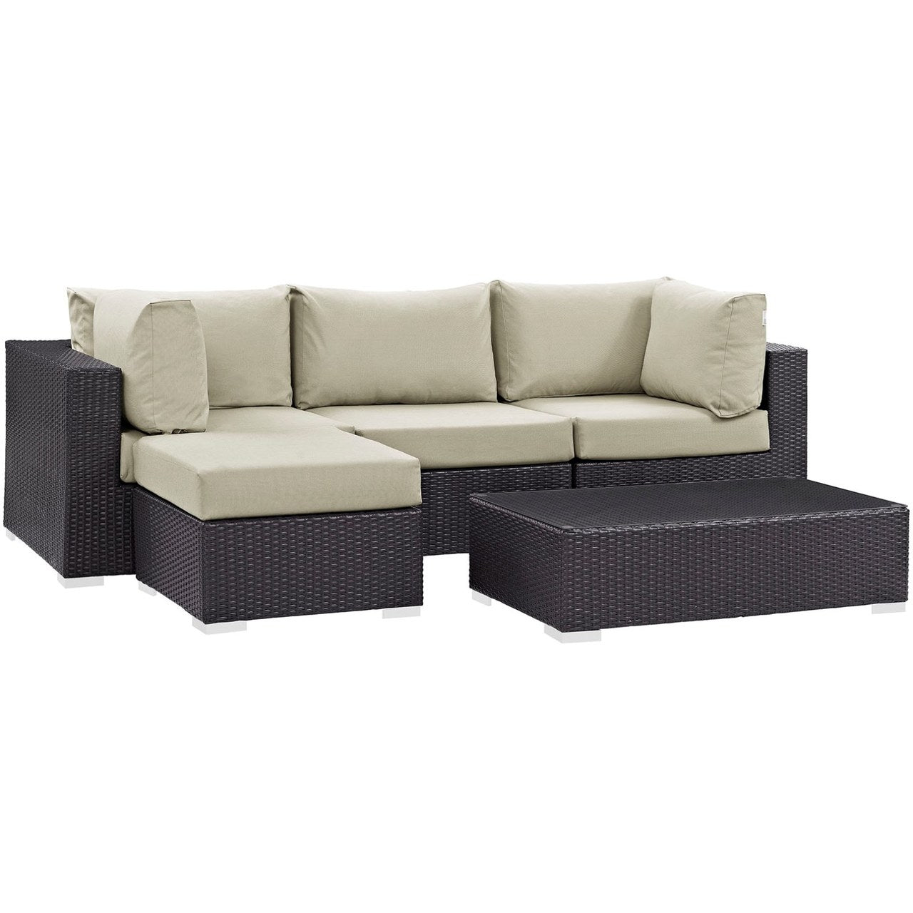Convene Five PCS Outdoor Patio Sectional Set, Beige, Rattan 10462