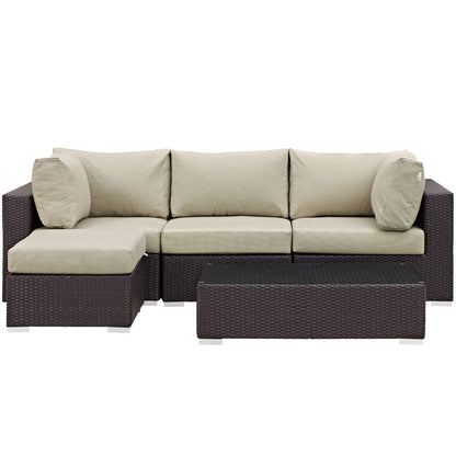 Convene Five PCS Outdoor Patio Sectional Set, Beige, Rattan 10462