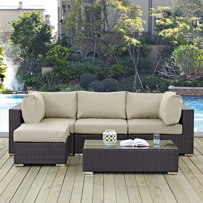 Convene Five PCS Outdoor Patio Sectional Set, Beige, Rattan 10462