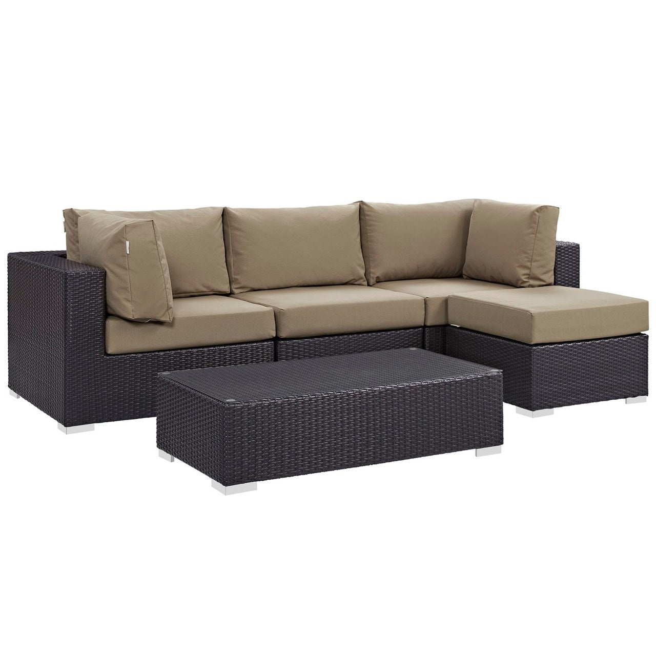 Convene Five PCS Outdoor Patio Sectional Set, Brown, Rattan 10463