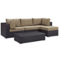 Convene Five PCS Outdoor Patio Sectional Set, Brown, Rattan 10463