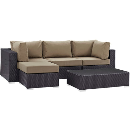 Convene Five PCS Outdoor Patio Sectional Set, Brown, Rattan 10463