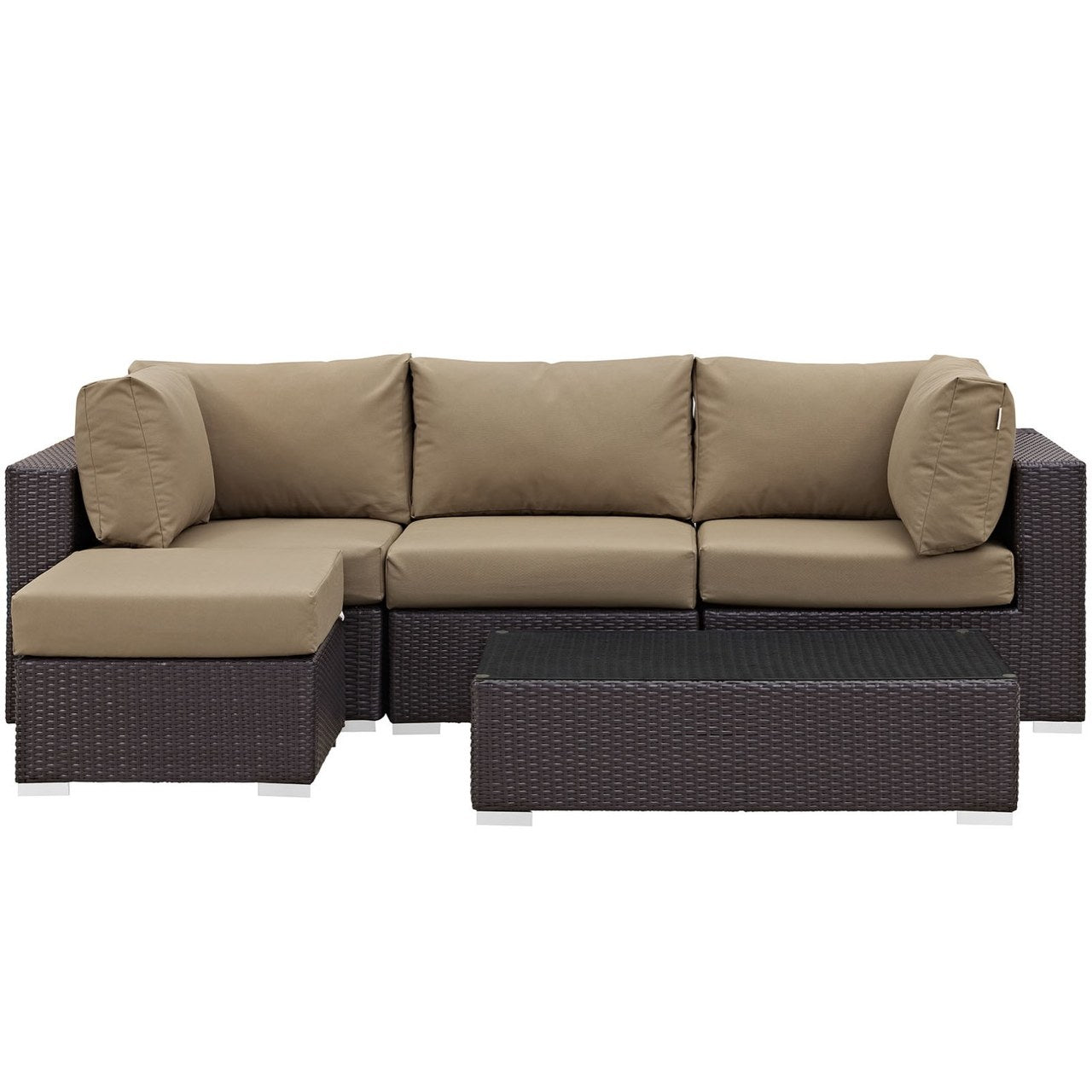Convene Five PCS Outdoor Patio Sectional Set, Brown, Rattan 10463