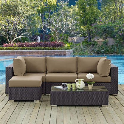 Convene Five PCS Outdoor Patio Sectional Set, Brown, Rattan 10463