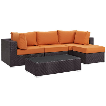 Convene Five PCS Outdoor Patio Sectional Set, Orange, Rattan 10464