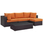 Convene Five PCS Outdoor Patio Sectional Set, Orange, Rattan 10464