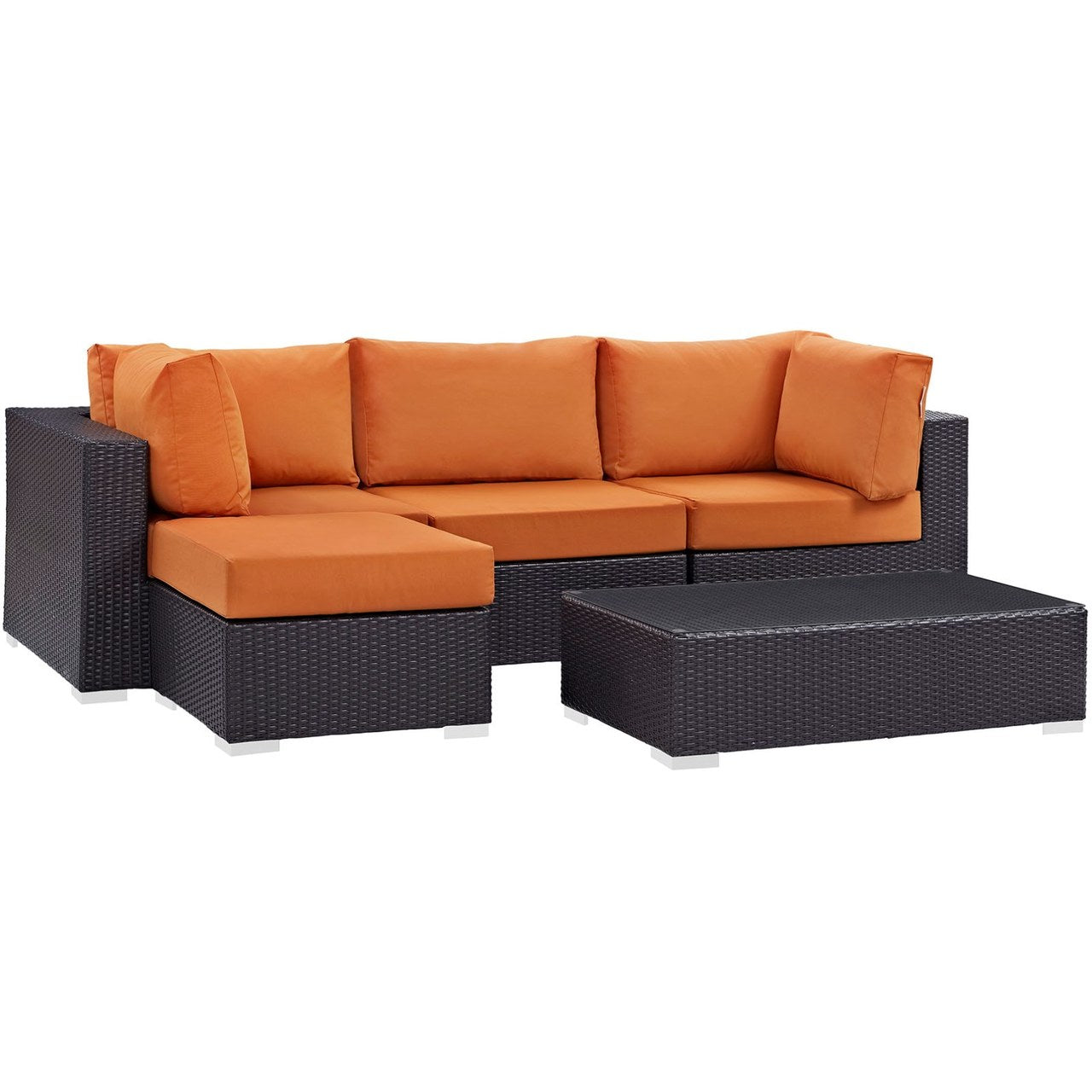 Convene Five PCS Outdoor Patio Sectional Set, Orange, Rattan 10464