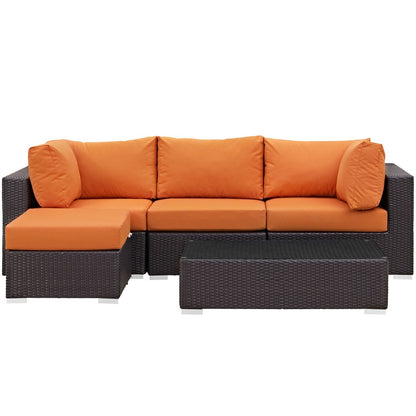Convene Five PCS Outdoor Patio Sectional Set, Orange, Rattan 10464
