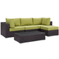 Convene Five PCS Outdoor Patio Sectional Set, Green, Rattan 10465
