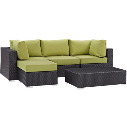 Convene Five PCS Outdoor Patio Sectional Set, Green, Rattan 10465