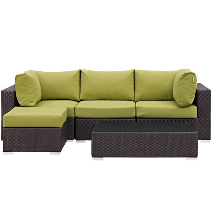 Convene Five PCS Outdoor Patio Sectional Set, Green, Rattan 10465
