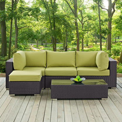 Convene Five PCS Outdoor Patio Sectional Set, Green, Rattan 10465