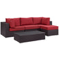 Convene Five PCS Outdoor Patio Sectional Set, Red, Rattan 10466