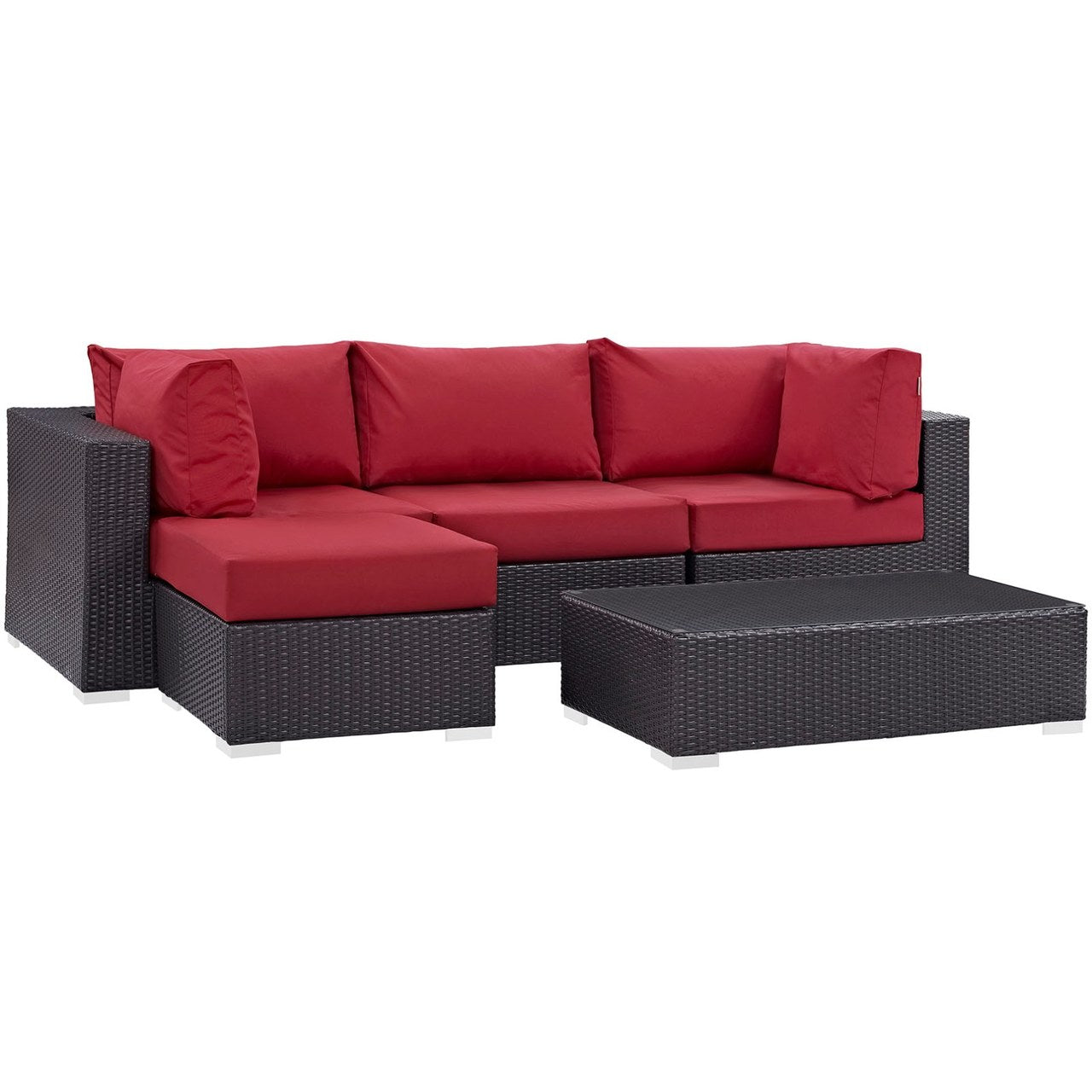 Convene Five PCS Outdoor Patio Sectional Set, Red, Rattan 10466
