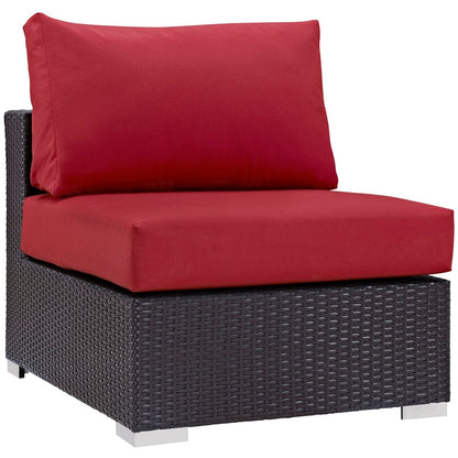 Convene Five PCS Outdoor Patio Sectional Set, Red, Rattan 10466