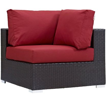Convene Five PCS Outdoor Patio Sectional Set, Red, Rattan 10466