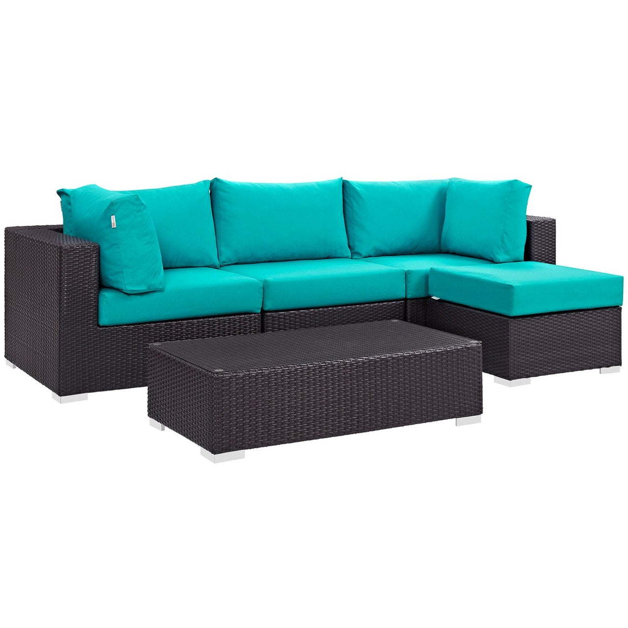 Convene Five PCS Outdoor Patio Sectional Set, Blue, Rattan 10467